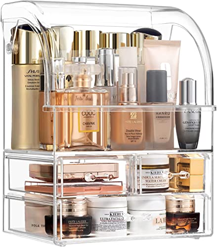 ZHEYUBRO Professional Large Cosmetic Makeup Organizer Dust Water Proof Cosmetics Storage Display Case with Drawers (Clear-12.5" H x 9.5" Wx 6.4" D)