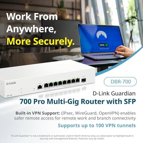 Image of D-Link Guardian 700 Pro Multi-Gig Business Router with SFP (DBR-700), Premium Router with Multi-WAN Failover, SPI Firewall, 8X 2.5GbE LAN with SFP, VPN