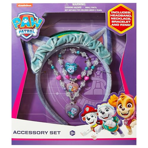 LUV HER Licensed PAW PATROL Headbands for Girls - Kids Jewelry - Dress Up Set All in one Giftable Box - Headband - Play Jewelry Set - 4pc (Toddler Headband, Necklace, Dress Up Bracelet, Ring) Ages 3+