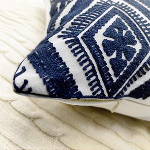 Alysheer Embroidered Decorative Throw Pillow Covers 18X18 Inches Set Of 2 Pieces, Boho Geometric Modern Chic Classic Pattern Cotton Cushion Cases For Sofa Couch Bed Living Room(Navy Blue) #TOP3