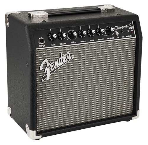 Fender Champion II 25, Combo Guitar Amp, 25W, Suitable for Electric Guitar, More Power, Upgraded Effects and Amp Models, Black/Silver