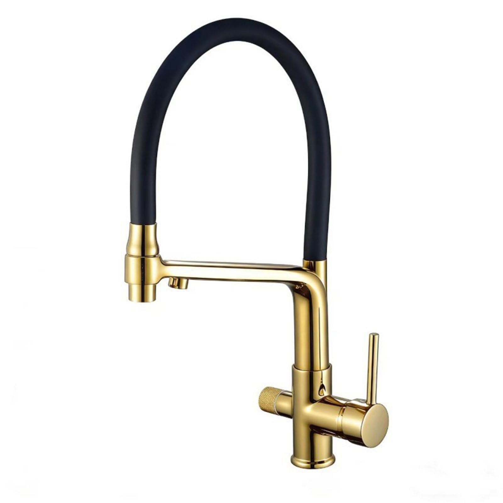 ZYCHSJXA 3 Way Kitchen Tap Pull Out Swivel Hot and Cold Water Pure Taps Flexible Brass-Gold
