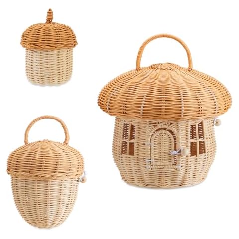 Handmade Set of 3 Rattan Storage Baskets (Large, Medium, Small), Perfect for Organizing, Dollhouse Decoration, and Photography Props Cover