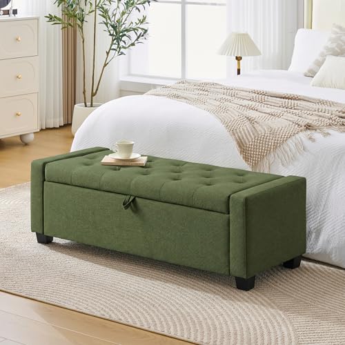 Image of Huatean Home 48 inch Ottoman with Storage, Storage Ottoman Bench with Safety Hinge, Upholstered Entryway Bench with Seating for Bedroom, Living Room, Holds up to 330 lb, Green