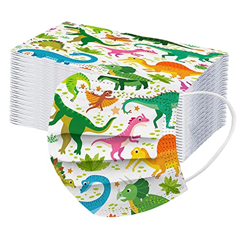 50PCS Kids Disposable Face Protective Equipment Breathable Comfy 3 Ply Protective Cute Butterfly Dinosaur Mouth Covering, M – 50 Pieces, One Size