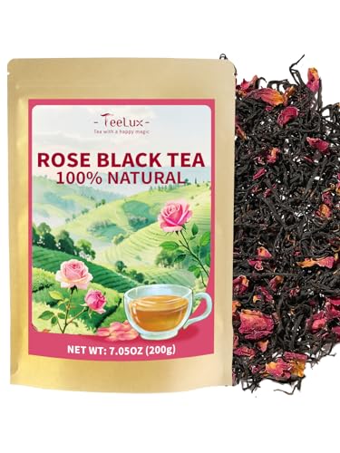 Image of TeeLux Rose Black Tea Loose Leaf, Premium Black Tea with Rose Petals, Floral Aroma, Smooth & Refreshing Taste, Hot & Iced Tea, 7oz