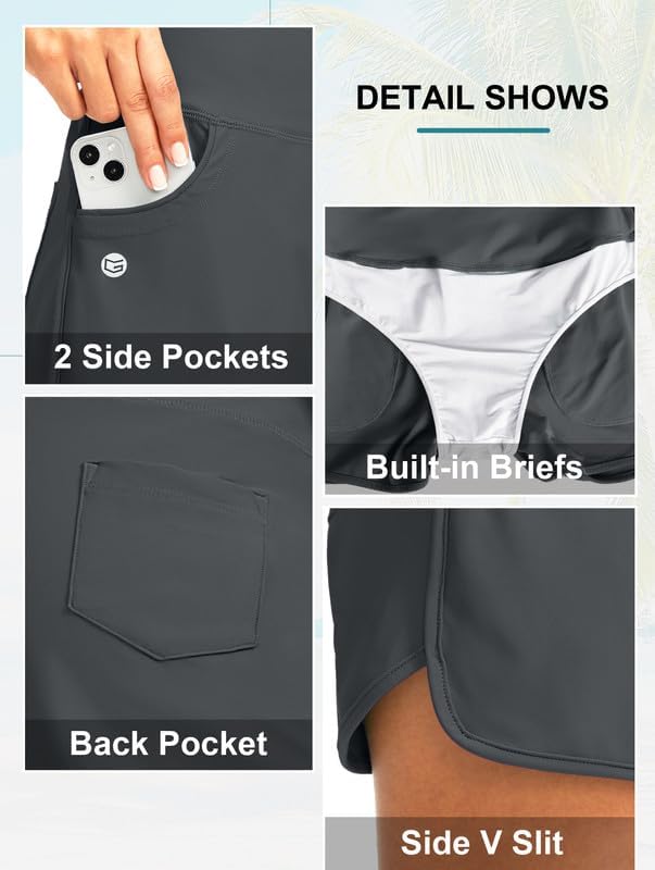 G Gradual Women's 3"/5'' High Waisted Swim Board Shorts with Pockets Liner Quick Dry Swimsuit Bottoms Bathing Suit for Women thumbnail