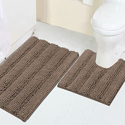 Image of 2 Piece Bathroom Rug Set with Toilet Mat, Soft Absorbent Chenille, Non-Slip