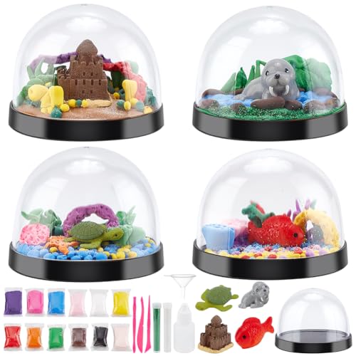 WEBEEDY DIY Underwater World Snow Globe Making Kit 4 Sets Make Your Own Underwater Globe Kit with 3 Under Sea Figures Sculpting Arts and Crafts for Holiday Birthday Gift Party Decoration