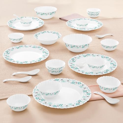 Image of Larah by Borosil 27pc Opalware Dinner Set | for Family of 6 | Microwave & Dishwasher Safe | Bone-Ash Free | Crockery Set for Dining & Gifting | Plates & Bowls (Stardust)