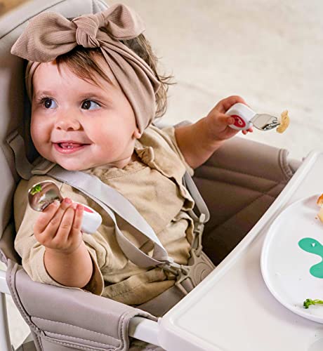 Foto von doddl 3-teiliges Messer-, Löffel- und Gabelset – Kleinkinderbesteck in wenigen Minuten erlernen, Kleinkinderbesteck ab 1 Jahr, Baby-geleitete Abstillhilfen, Magenta