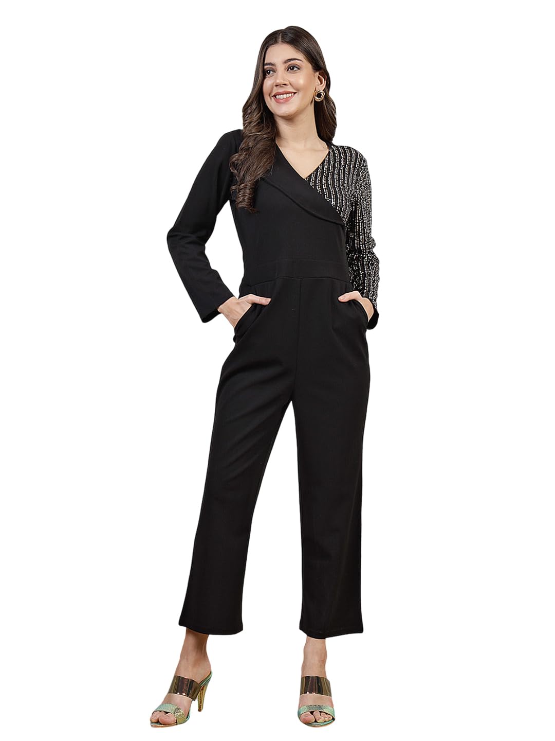 athena lifestyle Regular fit Embellished Polyester V-Neck Long Sleeves Self Design Party Jumpsuit-picture-47
