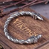 Serired Brazalete con Cabeza Cuervo Viking Odin para Hombre, Brazalete Pulsera Trenzado Acero Inoxidable Vintage Unisex, Regalo de Joyería Pagana Celta de La Mitología Nórdica,Plata