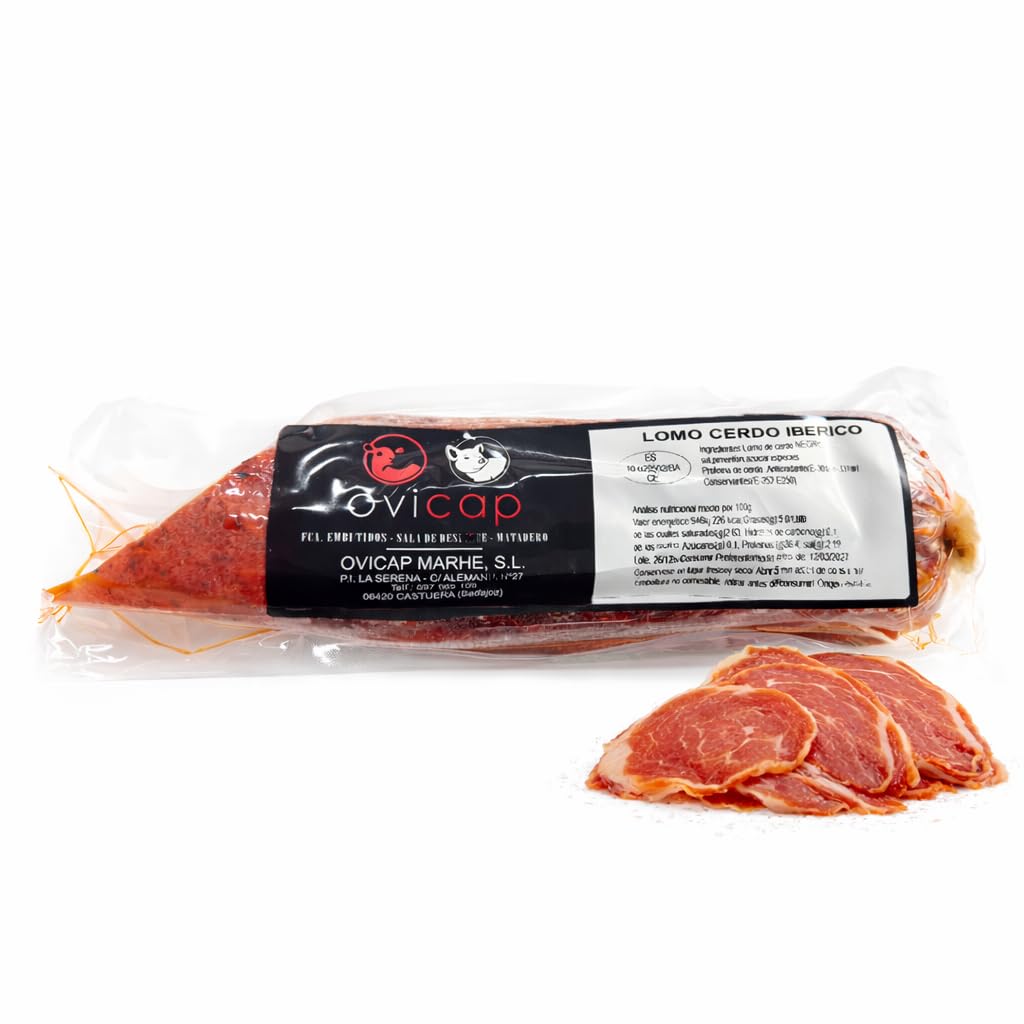 PACK 2 - OVICAP Lomo de Cerdo Negro Curado 1k Aprox. | Embutido Gourmet Artesanal | Curación Lenta Tradicional | Producto de Extremadura | Ideal para Tapas y Aperitivos