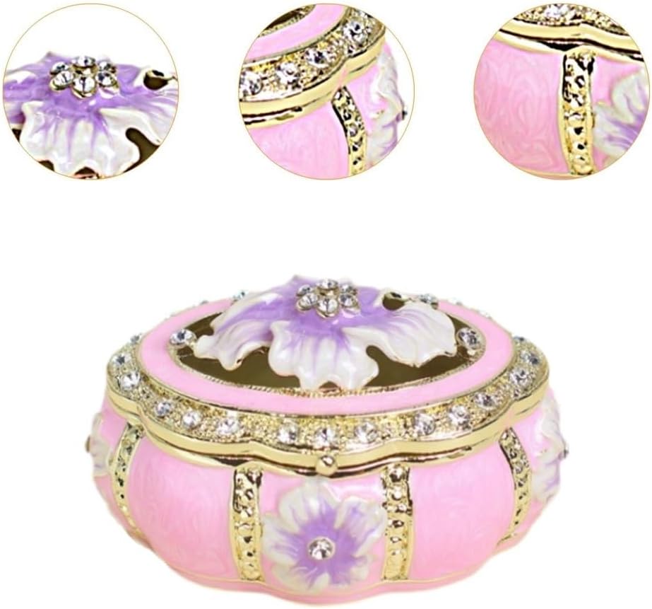 HUFFA Vintage Enamel Jewelry Trinket Box - Elegant Storage Case for Earrings, Necklaces, Rings, Pendants, and Charms(pink)