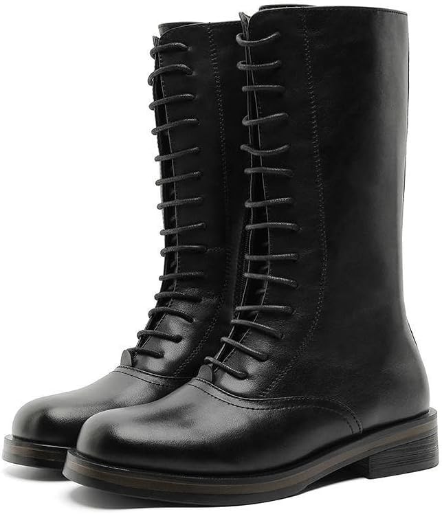 Santimon Men's Dress Combat Boots Lace-Up Side-Zip Mid-Calf Fashion Boots Non-Slip Motorcycle Shoes