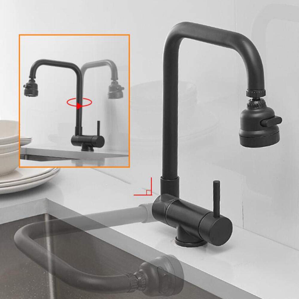 Robinet mitigeur d'évier de cuisine à fenêtre pliable et noir pivotant