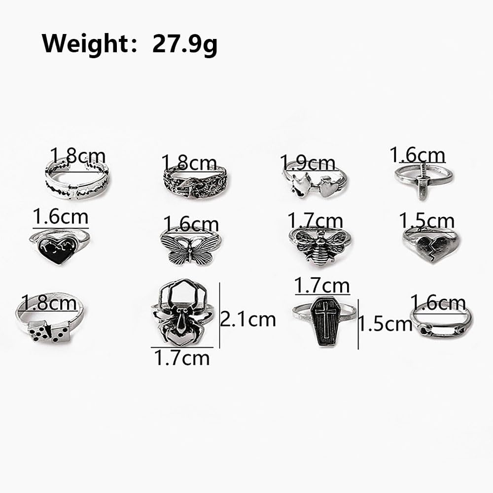 Rrdaily Vintage Silver Knuckle Rings Set for Women Teen Girls Chunky Stackable Joint Finger Nail Statement Rings Gothic Cross Butterfly Ring Pack Jewelry - Image 3