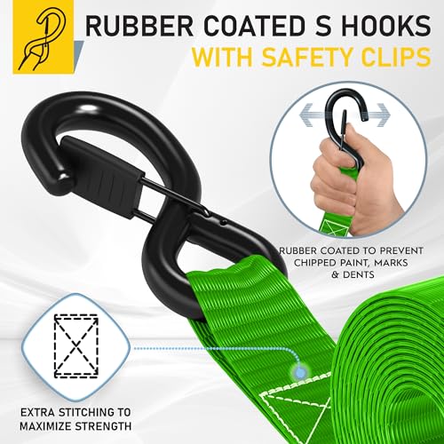 Image of AUGO Heavy Duty Ratchet Straps & Soft Loops - Pack of 4 Extra Strong 1.5 inch by 15' Ratchet Straps w /S-Hook Safety Latches & 4 Soft Loop Tie Downs - 4400Lb Break Strength for Motorcycles, ATVs, Etc.