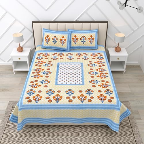 Image of RajasthaniKart Pure 100% Cotton 240 TC King Size BEDSHEET with 2 Pillow Cover - 90X108 (Suitable for King Size Bed Sheet or Double Bed, Teal) PSP139