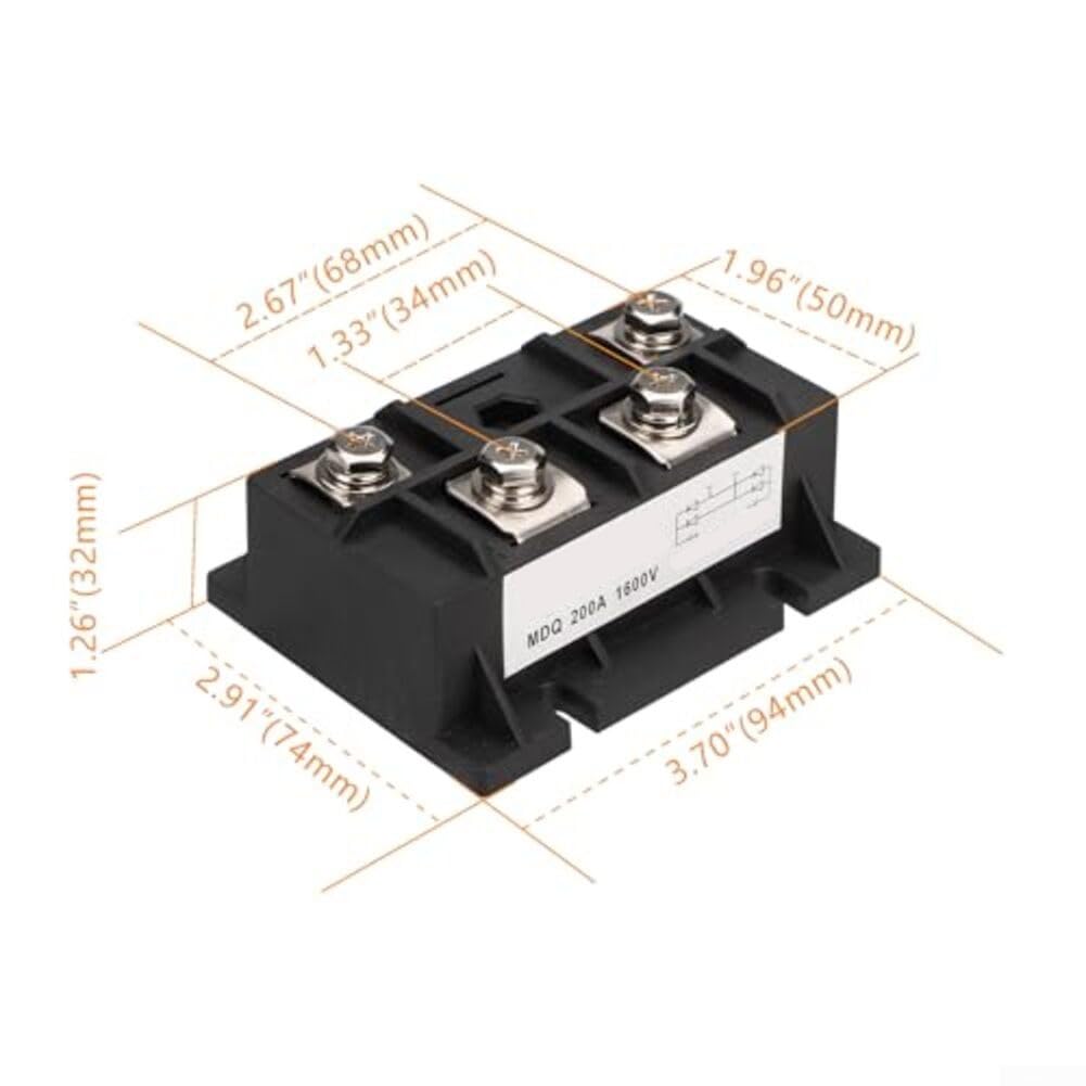 Raddrizzatore a ponte 200A 1600V, modulo a diodi monofase con dissipatore di calore in alluminio, per alimentatori CC e apparecchiature elettriche ad alta potenza