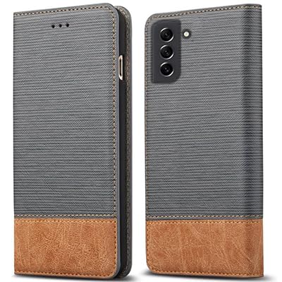 Image of ClickCase for Samsung Galaxy M42 5G Blazer Series Cloth & Leather Wallet Flip Case Kick Stand with Magnetic Closure Flip Cover for Samsung Galaxy M42 5G (Grey & Brown)