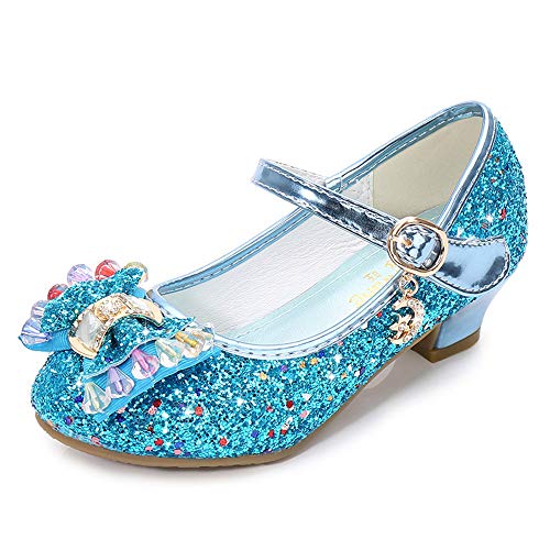 Kids Girls Sparkly Mary Jane Dress Shoes Wedding Party Bridesmaids High Heel Princess Glitter Sequins Dress Shoes for Toddler Little Big Girl with Bowknot