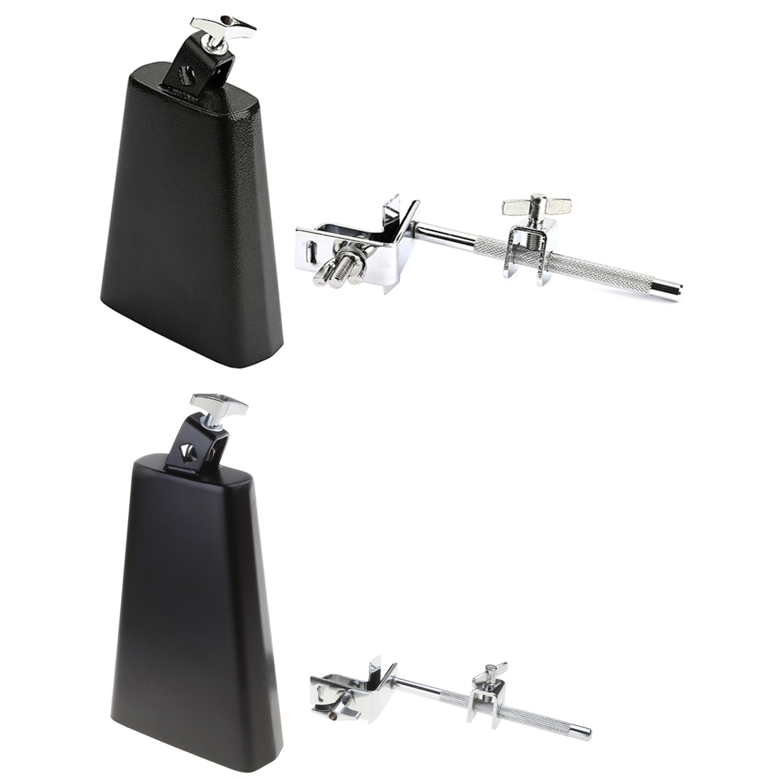 Campanaccio in metallo con supporto per campanaccio montato a cerchio per batteria, morsetto accessorio per percussione, regolare un campanaccio verso l'alto o verso il basso