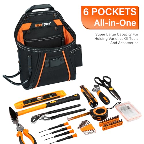 MELOTOUGH Quick Detach Belt Clip Tool Pouch Tool Belt Pouches Utility Tool Organizer Pouch with Hammer Holder for Electrician,Carpenter,Construction,Technician(Orange) 2 MELOTOUGH Quick Detach Belt Clip Tool Pouch Tool Belt Pouches Utility Tool Organizer Pouch with Hammer Holder for Electrician,Carpenter,Construction,Technician(Orange) - Image 2