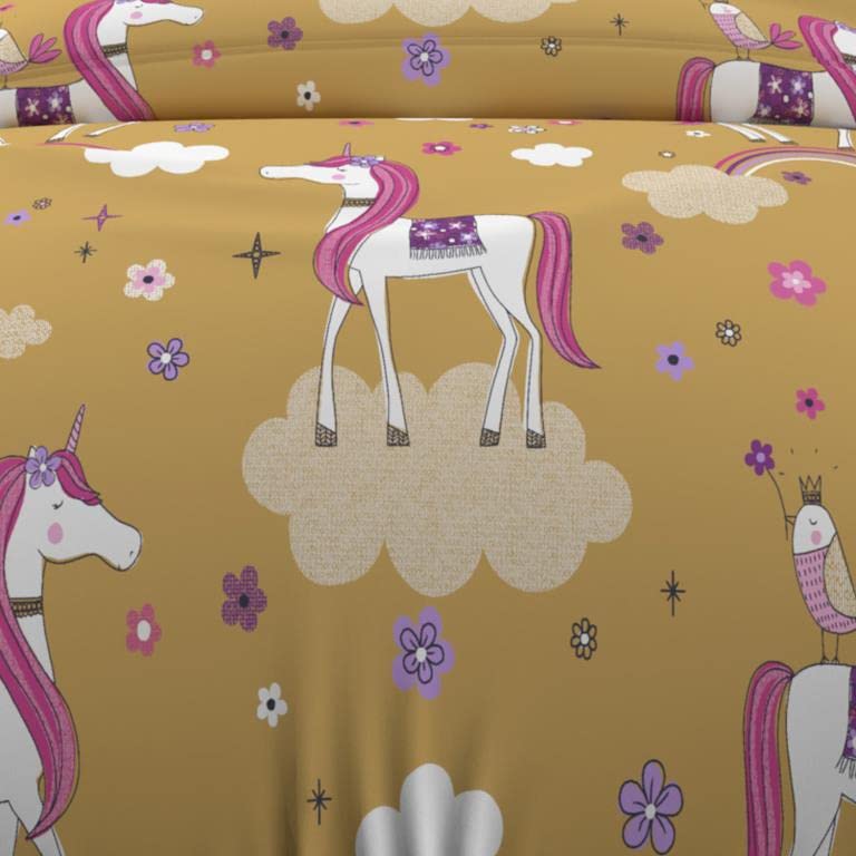 Soleil d'ocre, Duvet Cover Set 140 x 200 cm Unicorns Pink, 100% Cotton, 57 Threads/cm2, Yellow, Petit lit 1 personne - Image 3