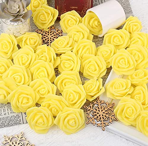 Image of VRB Dec 24 pcs Rose Artificial Flowers for Decoration,Artificial Flower,Flower for Hair Styling,Flower for Pooja, for Home Decor,Diwali. (24pcs - Yellow Big Foam Rose)