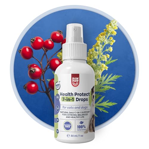 PAW2PAW Health Protect 7‑in‑1 Spray Hunde & Katzen – Immunsystem, Verdauung, Leber, Stoffwechsel, Haut & Fell, Energie, Stress – mit Kollagen & Kräutern – neutraler Geschmack – 30 ml, 200+ Sprühstöße