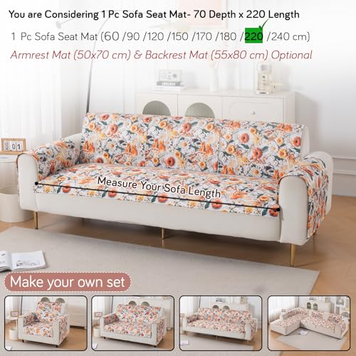 Image of HOKIPO 'Nature Muse' Premium HD Printed Holland Velvet Sofa Cover Mat for 1 /2 /3 Seater & L-Shape Sofa. Make Your Own Sofa Cover Set, Mat 70(D) x 220(L) cm, Marigold Bloom (IN-919-D7)