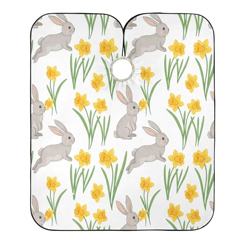 Capa de barbería Burbuja Bunny Flowers, capa para cortar cabello con cuello ajustable, impermeable, poliéster para salón barbería, unisex adultos