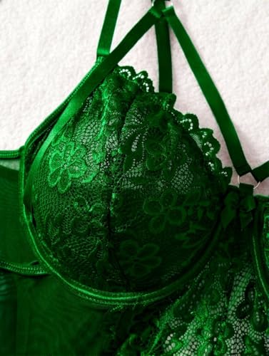 Image of Alrovetoney Tummy Control Lingerie For Women Plus Size Crotchless Underwire Outfits Under Wire Push Up Bra Dark Green 3XL