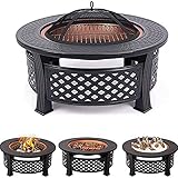 Dongbin Runder Kamindraussen, 3-in-1-Grill-Eisschale, Terrassenheizung, Herd, Gartenmetall-Gartenkamin im Freien, Terrasse, Außenkamin/Grill,Kohlebecken