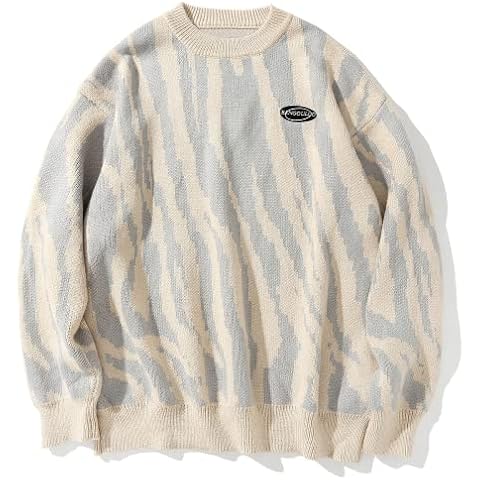 Aelfric Eden Mens Sweater Oversize Grassland Cow Vintage Knitted Pullover Long Sleeve Round Neck Knitted Sweater Jumper Cover