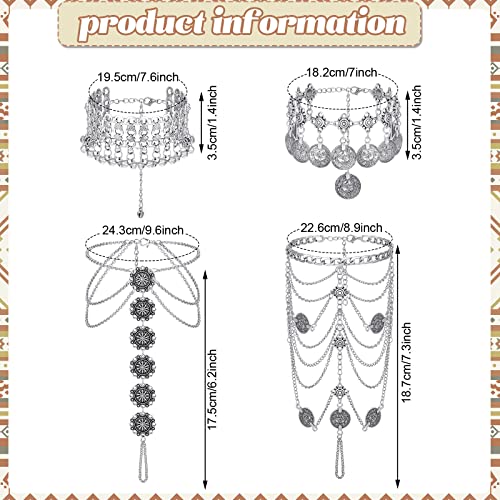 Ecally 4 Pairs Barefoot Sandals Foot Jewelry Beach Tassels Anklet Summer Boho Coin Anklet Bracelet Multi Chain Bohemian Silver Ankle Jewelry For Women Girl Belly Dance Accessories #TOP2