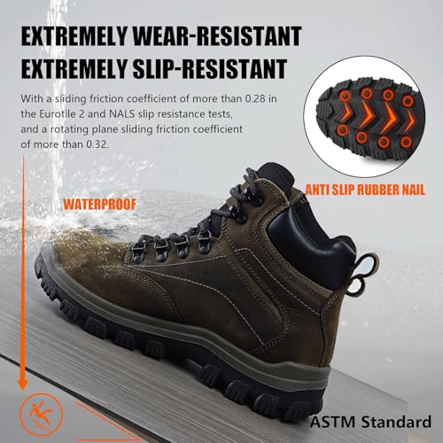 Image of Mens steel toe work boots - ASTM Steel Toe + Waterproof + 2 Different Insoles + Anti-slip Rubber Outsole + Multiple Application Scenarios