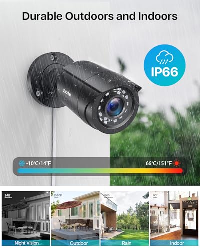 Image of ZOSI 2.0MP FHD 1080p Security Camera Outdoor /Indoor (Hybrid 4-in-1 HD-CVI /TVI /AHD /960H Analog CVBS),24PCS LEDs,80ft Night Vision,Weatherproof Surveillance CCTV Bullet Camera