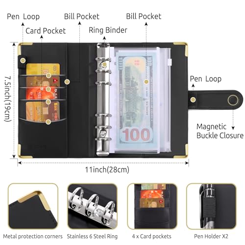 Image of SKYDUE Budget Binder, Money Saving Binder with Zipper Envelopes, Cash Envelopes and Expense Budget Sheets for Budgeting (White /Black)