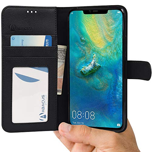 Abacus24-7 Huawei Mate 20 Pro Etui à Rabat en Cuir Housse de Protection, Format Portefeuille avec Emplacements Carte, Coque Clapet Mate 20 Pro, Noir