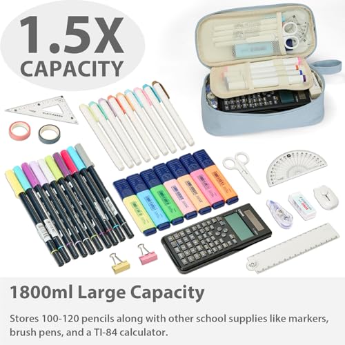 Image of SPACEMATE Pencil Case Pouch Box Bag School Supplies Girls Boys Kids, Cute Preppy Stuff Large Big Capacity Aesthetic Pen Organizer, Back to College Stationary, Powder Blue, Standard Stlye, 1800ml