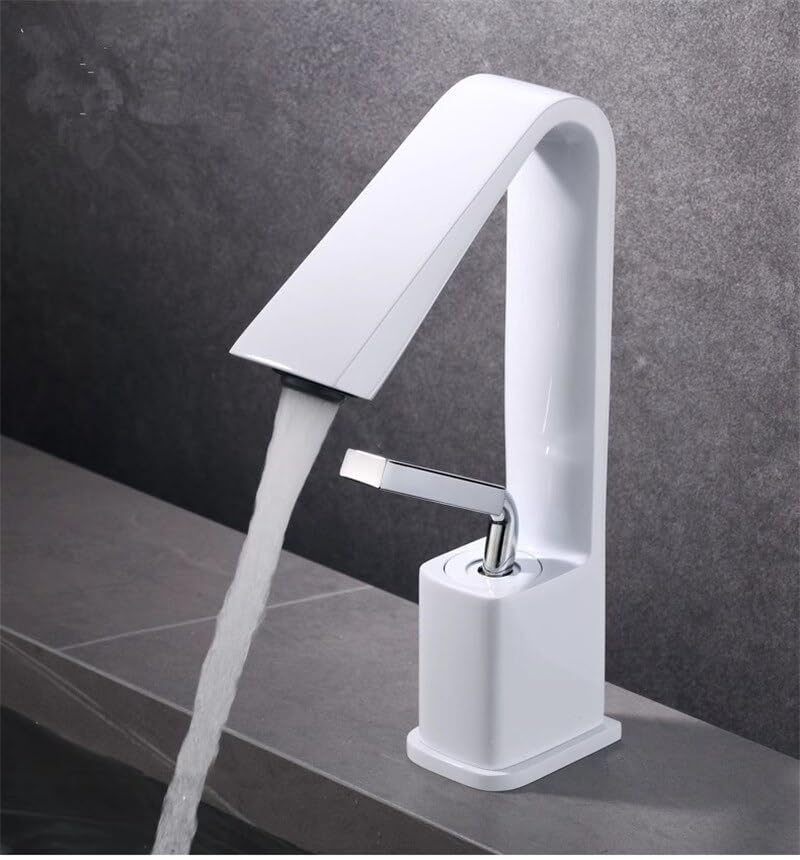Mitigeur en laiton brossé blanc pour lavabo de salle de bain zen