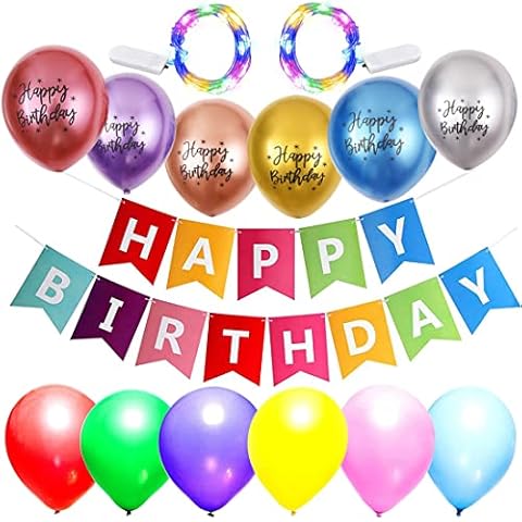 Craftsboys Happy Birthday Banner with Led String Light, 12inch Happy Birthday Balloons Perfect for Birthday Party Decorations Cover
