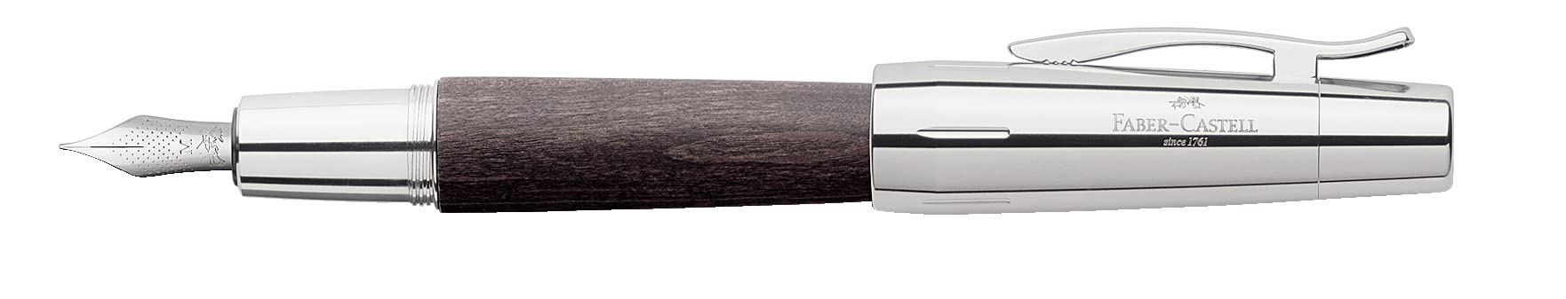 FABER-CASTELL - pióro wieczne e-motion drewniane chromowane, stalówka M | Pióro wieczne w eleganckim drewnianym wykonaniu z wysokiej jakości stalówką i opakowaniem prezentowym