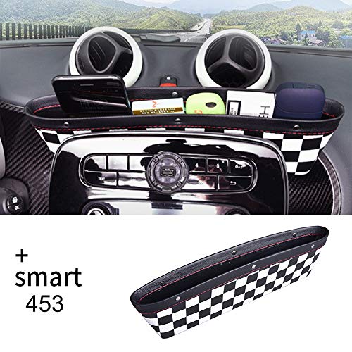 FIEMACH Consola Central Caja De Almacenamiento Smart 453 Fortwo/Forfour 2015-2019, Bolsa De Almacenamiento, Cuero PU (Blanco Negro)
