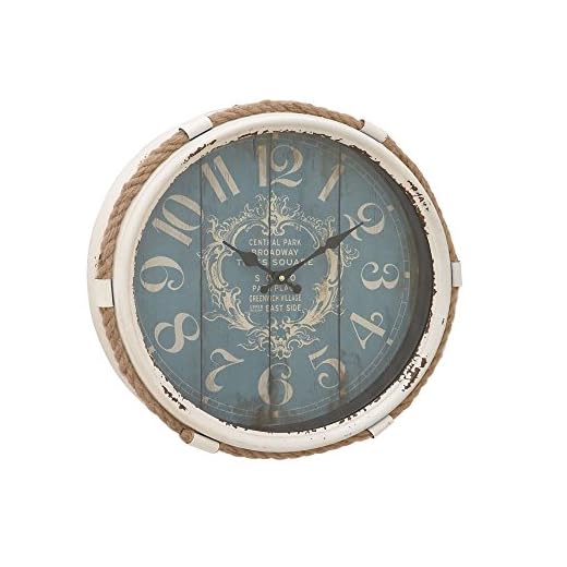 Deco 79 52558 Metal Rope Glass Wall Clock, 17" Light Brown/Blue