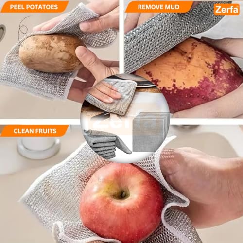 Image of Zerfa 6 Pcs Non-Scratch Wire Dishcloth, Multipurpose Wire Dishwashing Scrubber for Wet and Dry, Easy Rinsing, Reusable, Wire Cleaning Cloth for Kitchen, Sinks, Pots, Pans