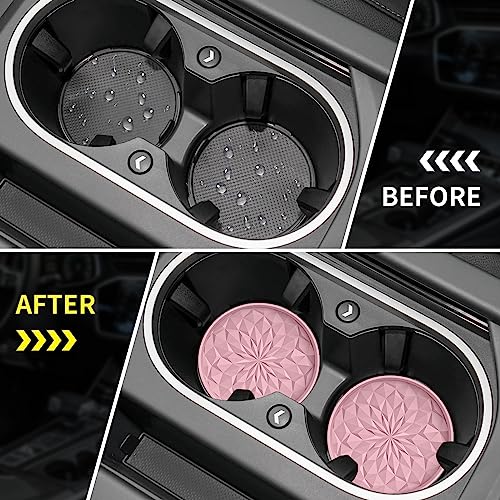Image of ME.FAN Car Coasters for Cup Holders [4 Pack] - 2.75In Silicone Auto Mug Mats - Universal Non-Slip Recessed Car Interior AccessoriesDusty Rose